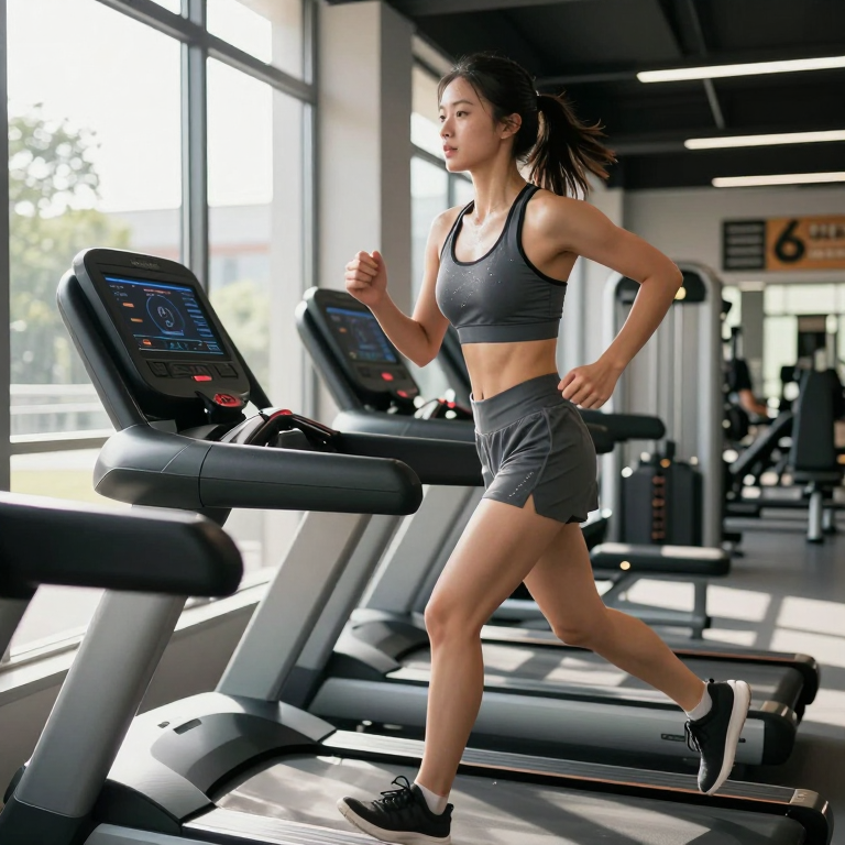 Person running on treadmill during cardio workout